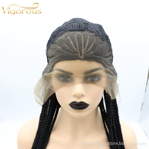 Vigorous cheap wholesale heat resistant jumbo hair box braid synthetic braided wigs lace front wig synthetic braiding hair